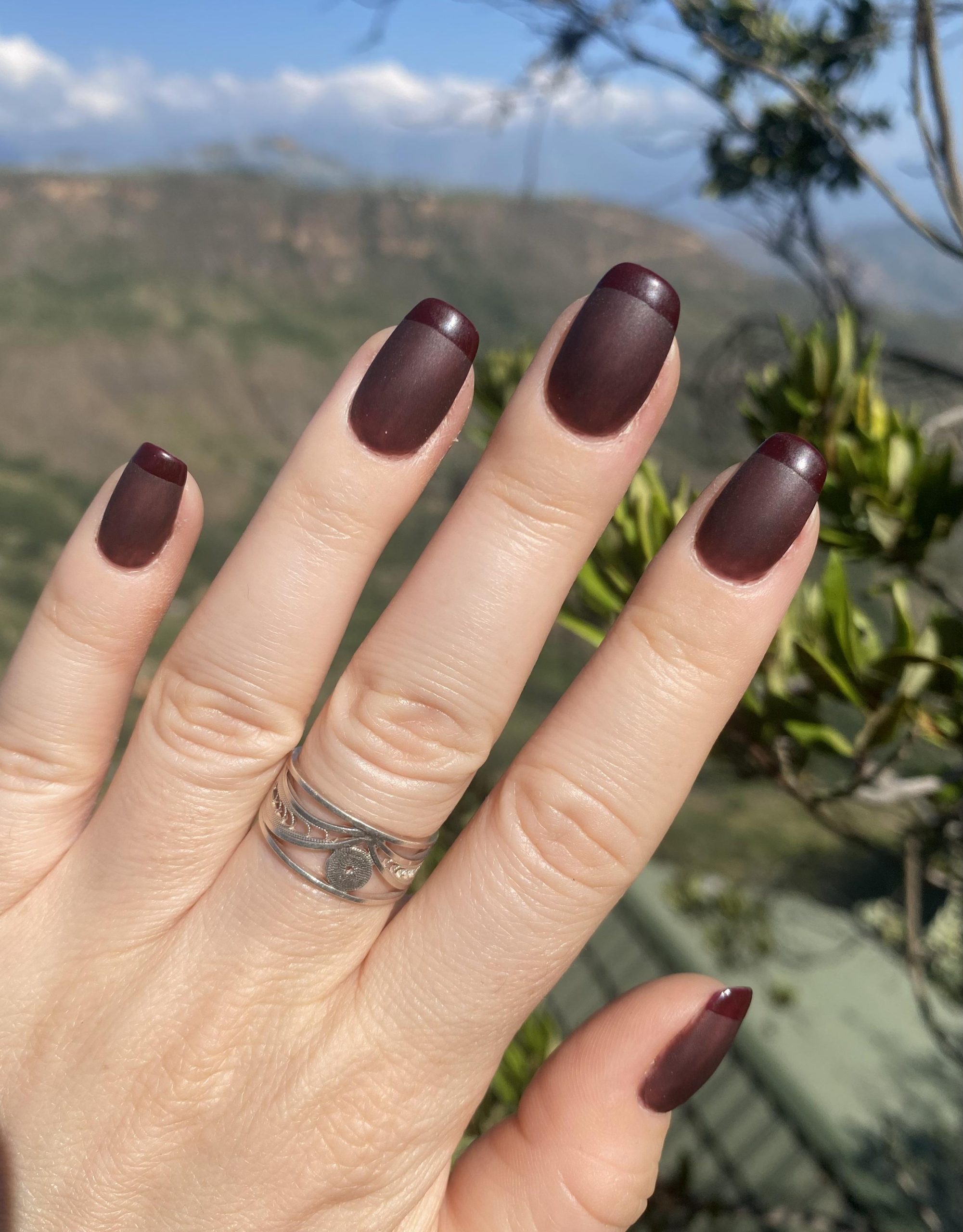 Matte Deep Brown French Tip Round Nails Matte Deep Brown French Tip Round Nails