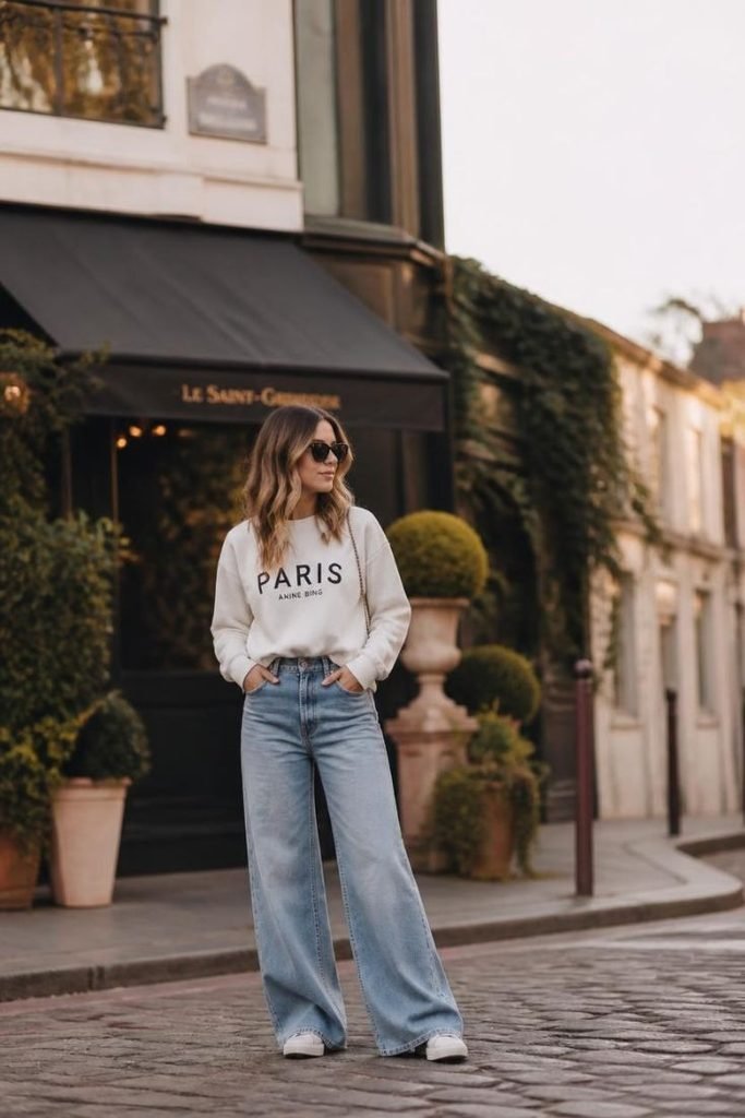 Graphic Sweatshirt and Wide-Leg Jeans: Casual Cool Graphic Sweatshirt and Wide-Leg Jeans: Casual Cool — Lazy Day Outfits