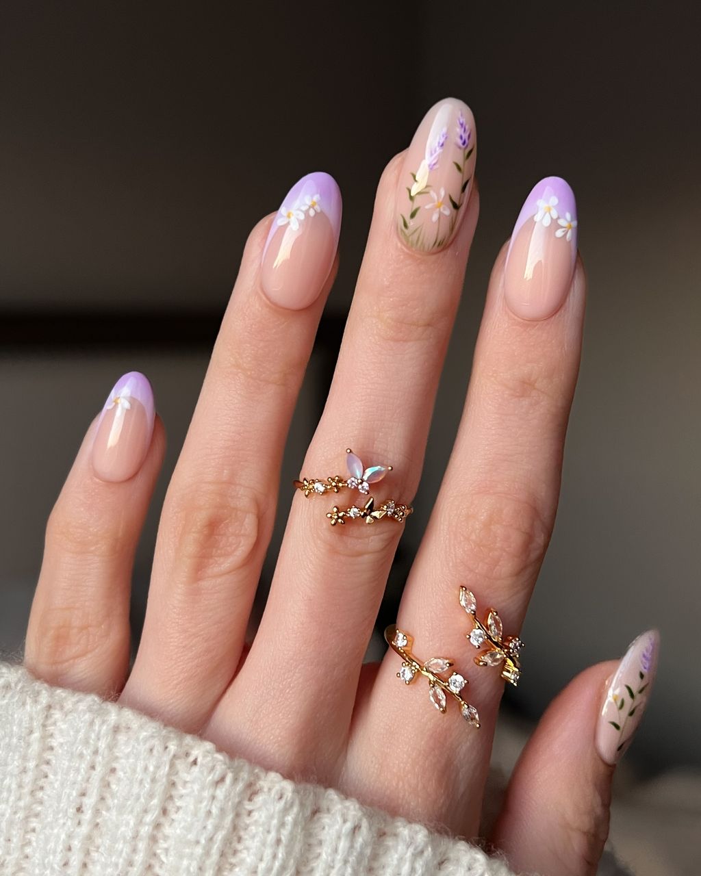 Lavender French Tips With Floral Accents Lavender French Tips With Floral Accents — Lavender Nails