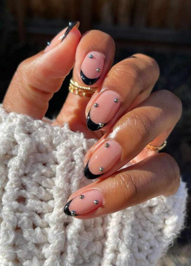 Silver Studs On French Tips Visual Idea Silver Studs On French Tips Visual Idea — Black Nails