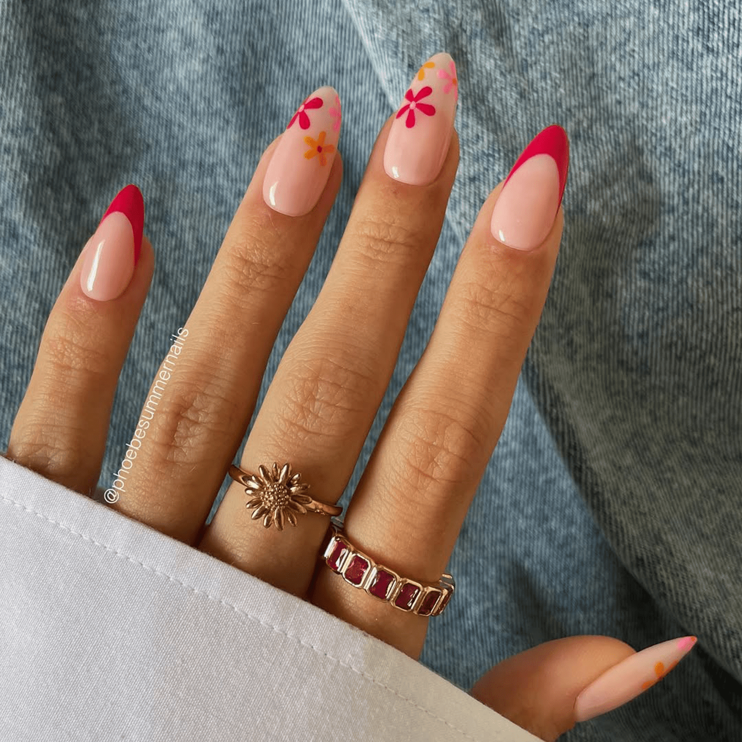 Floral Accents Long Pink French Floral Accents Long Pink French — Pink French Tip Nails