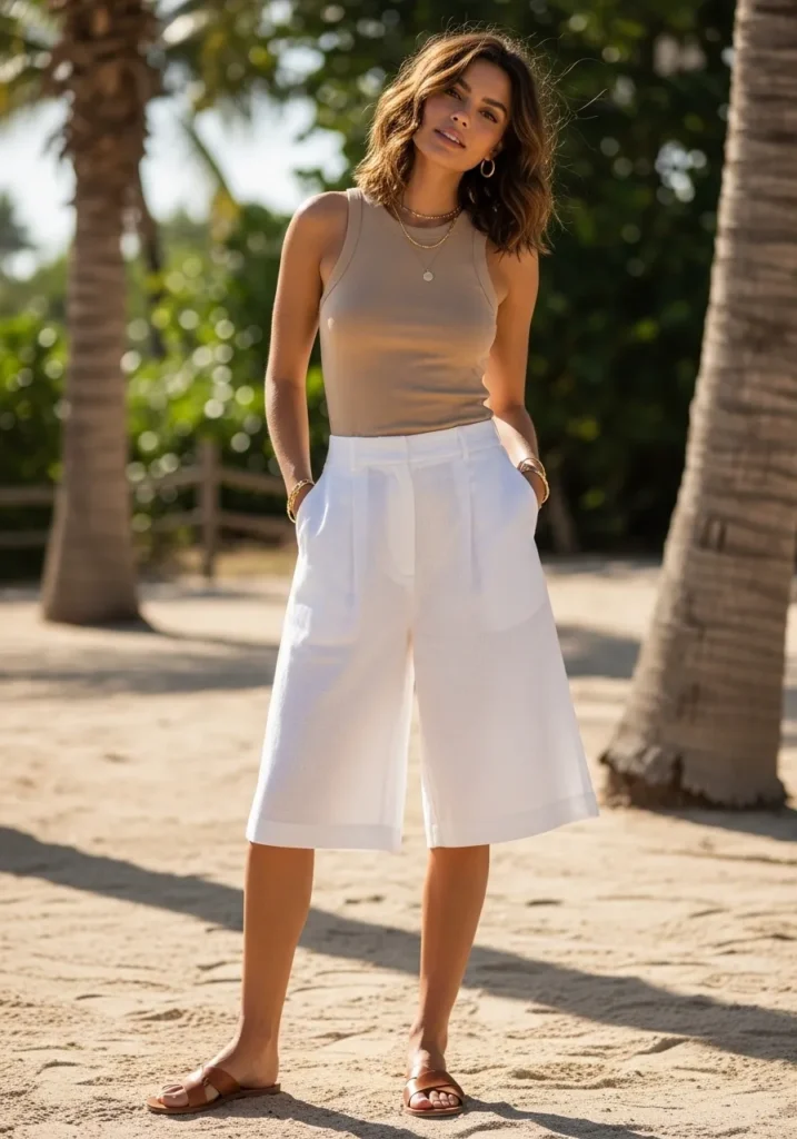 Ribbed Tank Top with Linen Culottes — Clean Girl Outfits