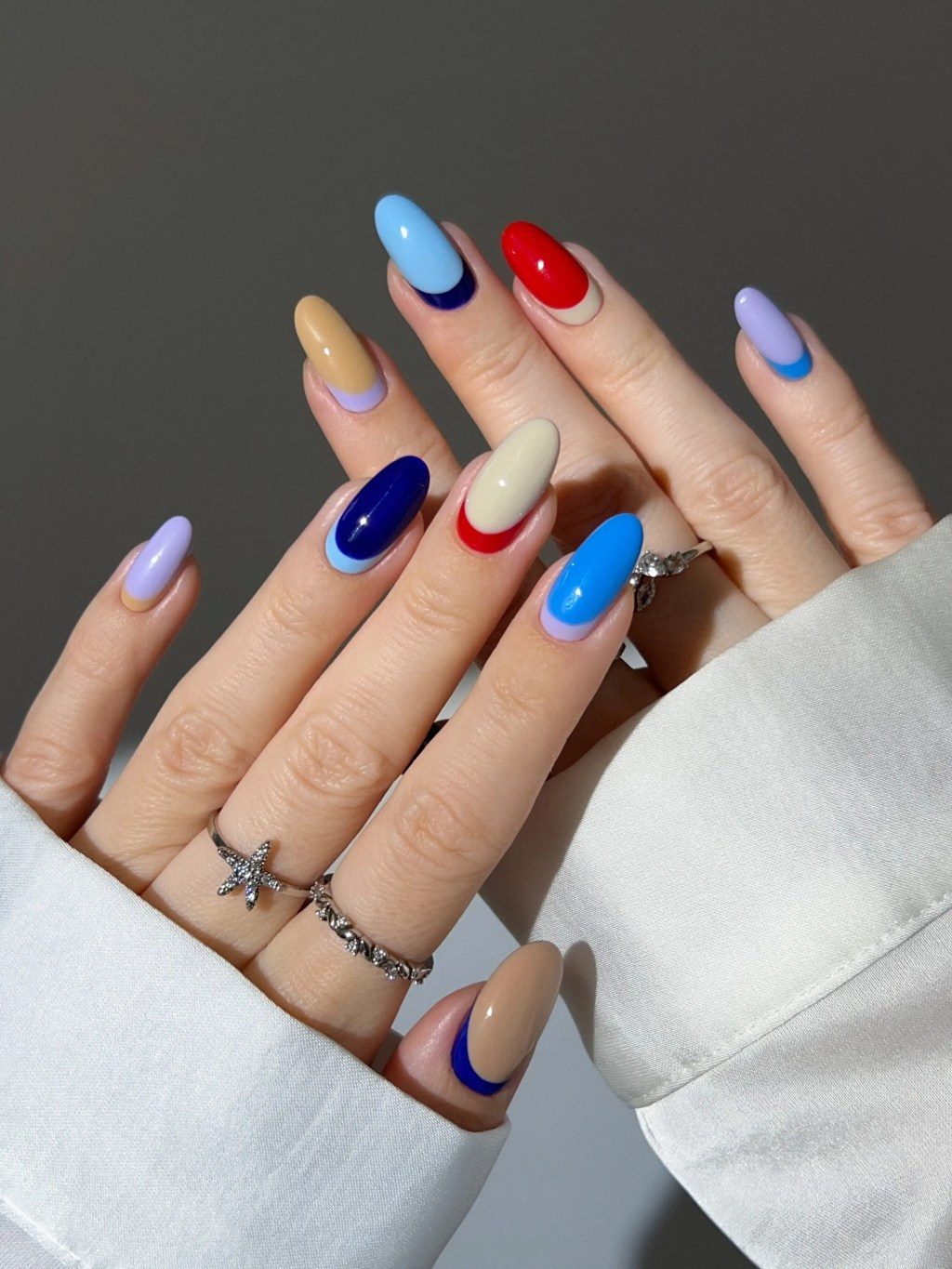 Playful Pastel Color Block Oval — Reverse French Nails