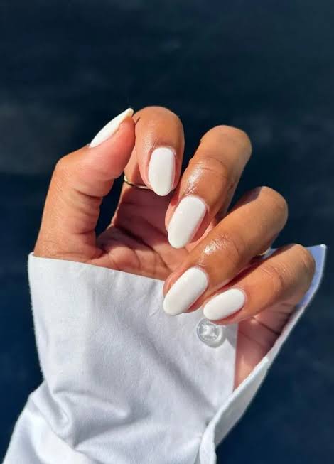 Opaque Bright White Glossy Nails — Nails for Women Over 60