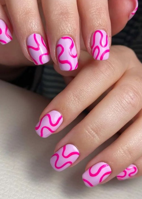 Bold Hot Pink Swirls on Light Pink Bold Hot Pink Swirls on Light Pink — Swirl Nails