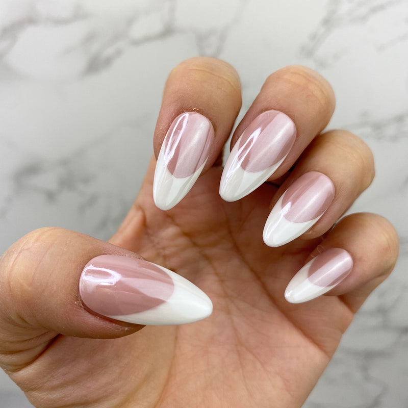 Textured White Tip Coffin Nails — White French Tip Nails