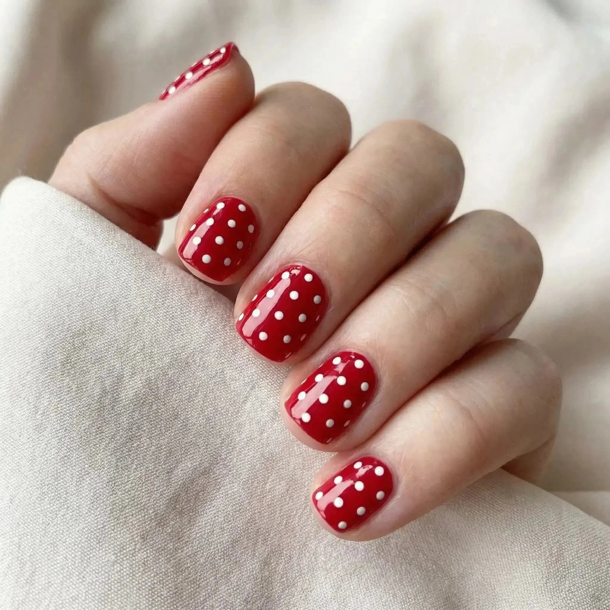 White Polka Dots On Red Base Visual Idea — Nail Art
