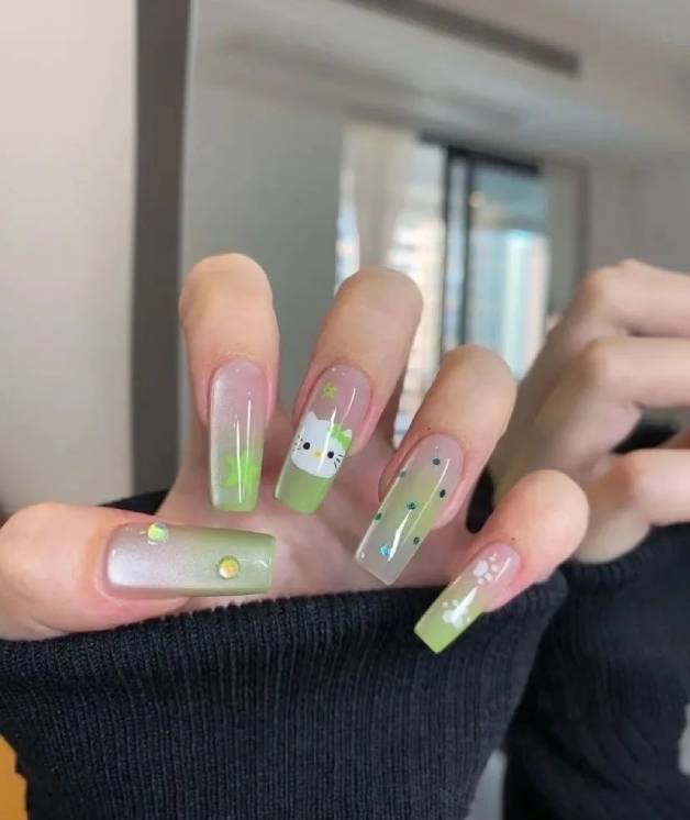 Ombre Hello Kitty Square Nails — Hello Kitty Nails