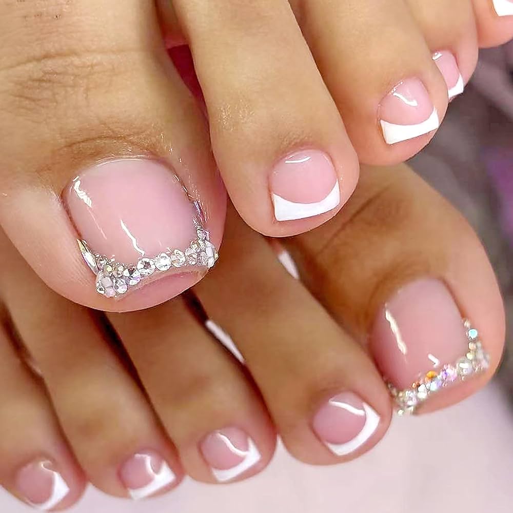 Rhinestone Cuticle Line French Toes Rhinestone Cuticle Line French Toes — French Toe Nails