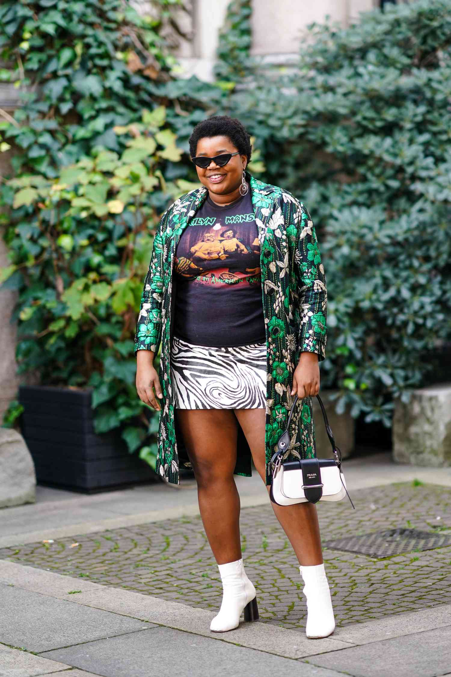 Graphic Tee, Mini Skirt, and Duster Coat Graphic Tee, Mini Skirt, and Duster Coat — Rock and Roll Outfits