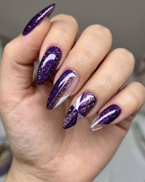 Dark Purple Gold Glitter Stiletto Dark Purple Gold Glitter Stiletto — Dark Purple Nails
