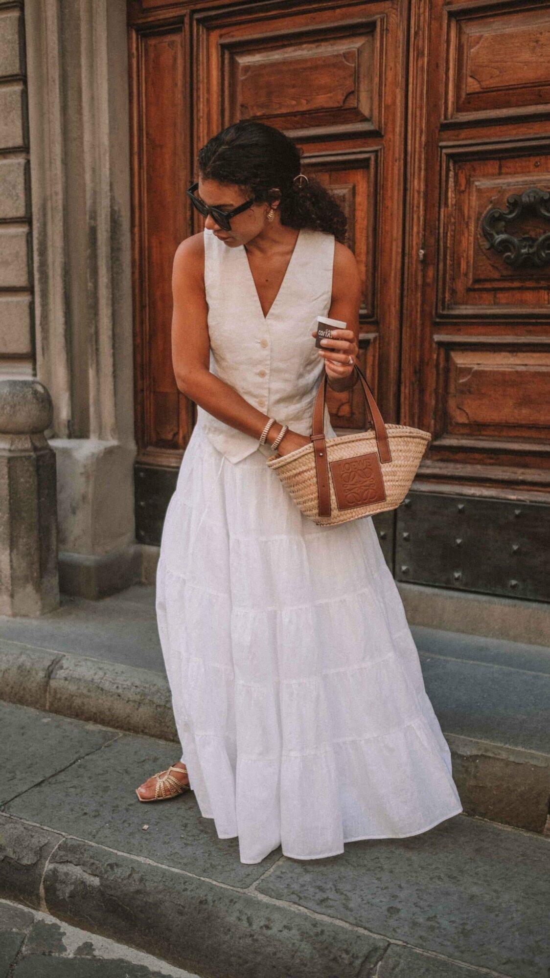 Sheer Ruffled Blouse with Denim Culottes for a Stylish Day Out — Italy Outfits