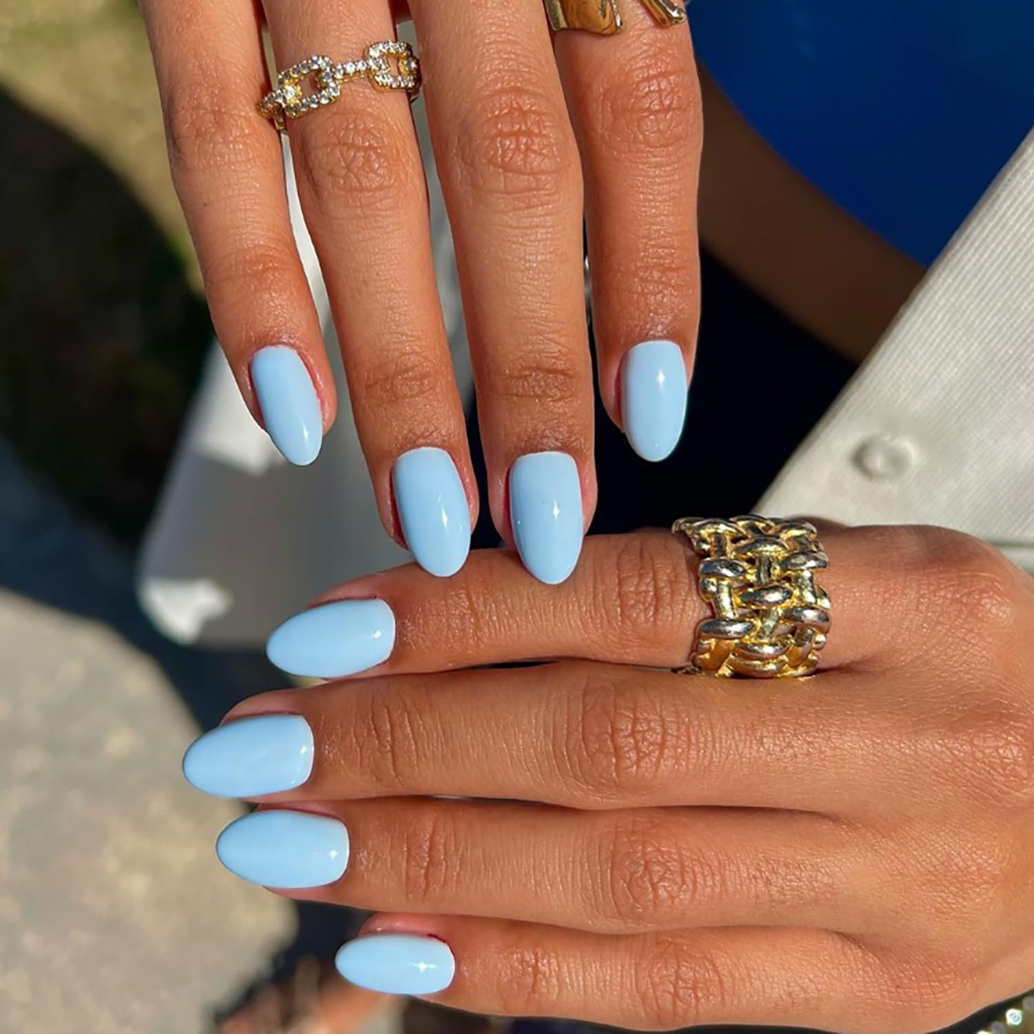 Light Blue French Tips with a Tiny Heart — Blue Nails