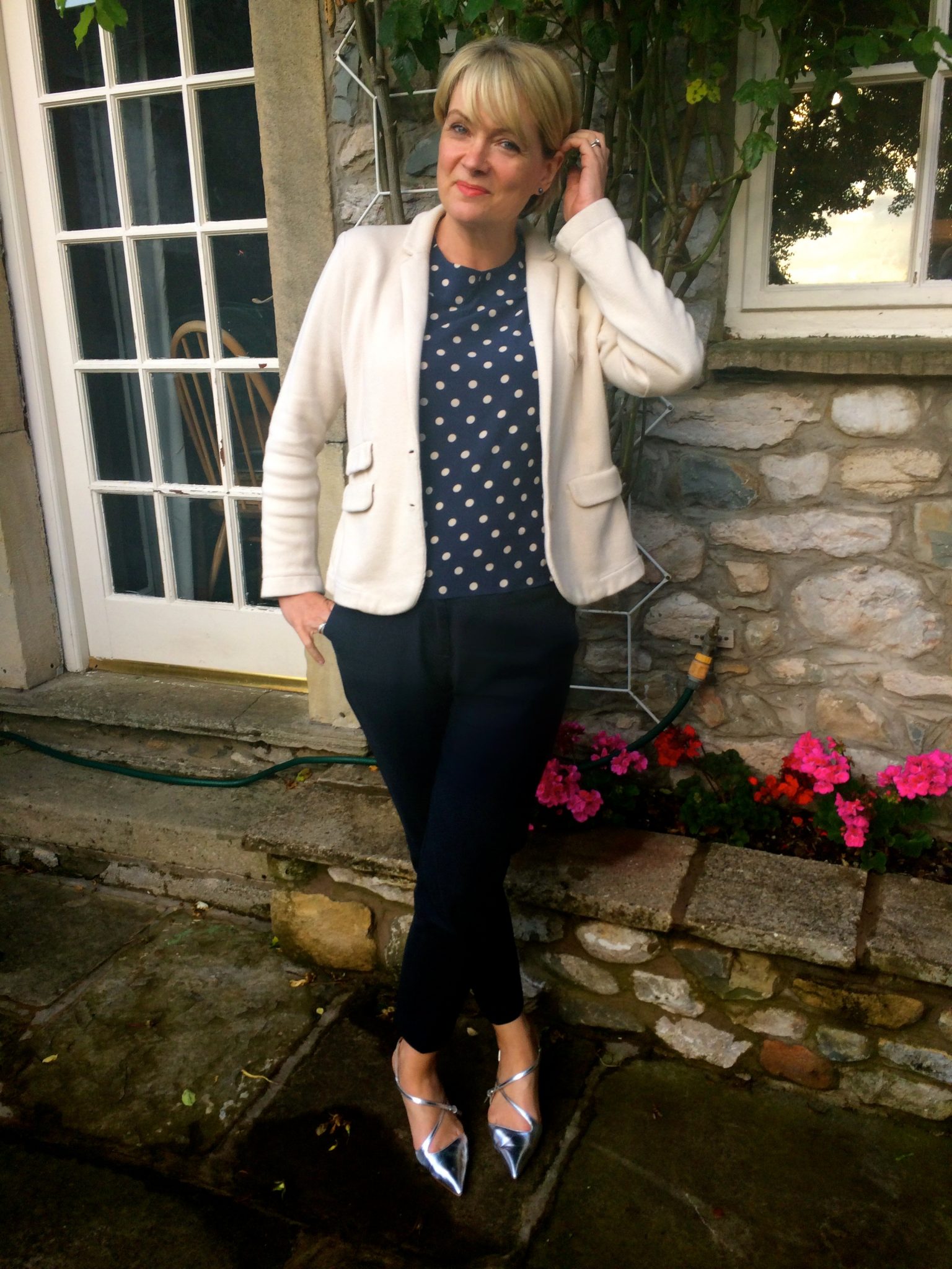 Cream Blazer and Polka Dot Blouse: Smart Casual Polish Cream Blazer and Polka Dot Blouse: Smart Casual Polish — Outfits for Women Over 40