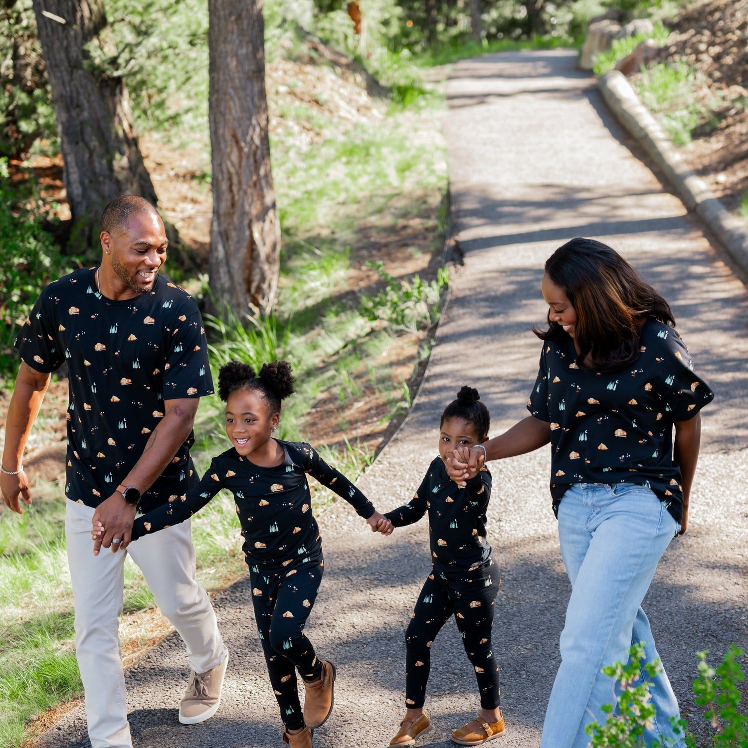 Monochromatic Cool: Matching Black Outfits with Playful Prints Monochromatic Cool: Matching Black Outfits with Playful Prints — Family Photo Outfits