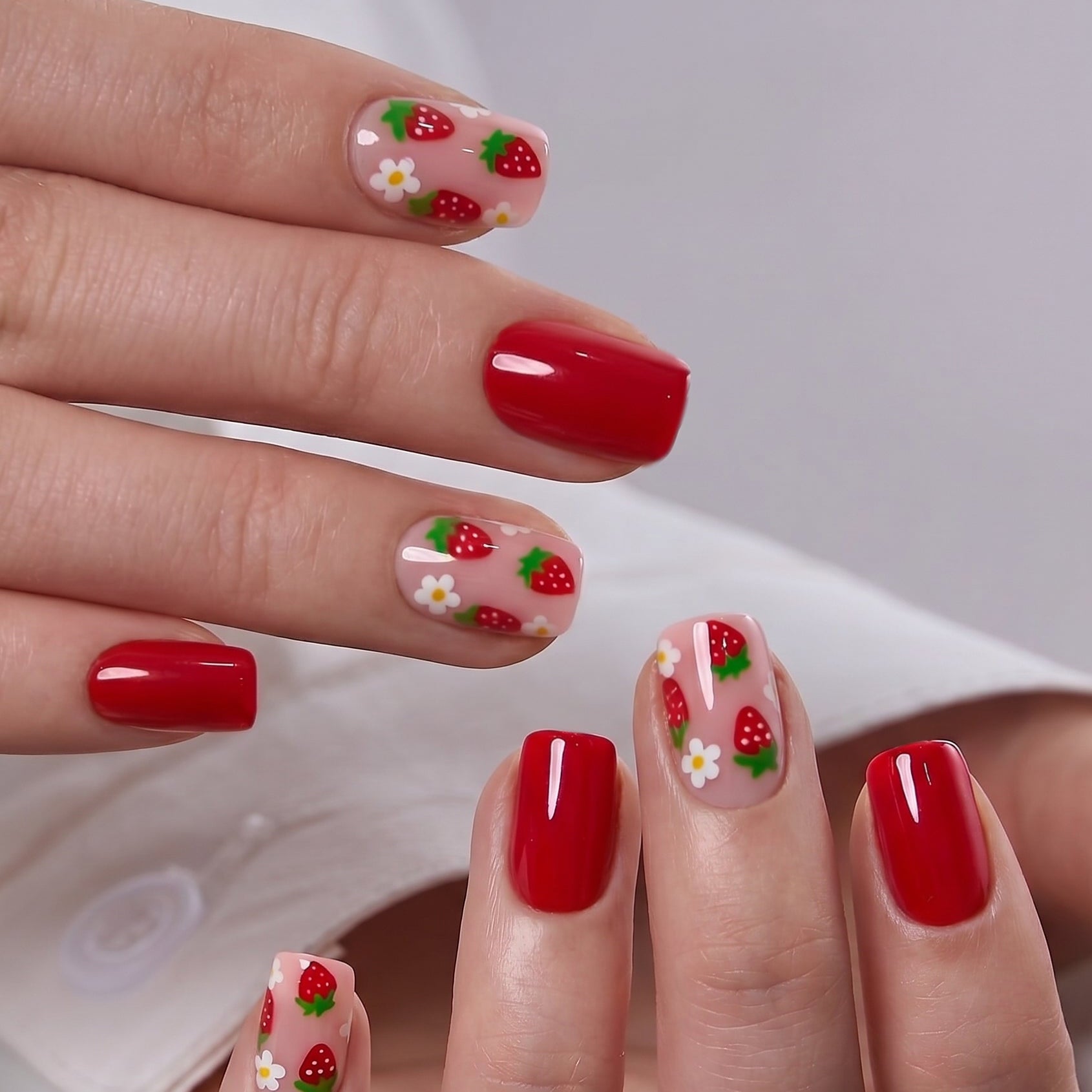 Red Strawberry Art on Short Square Nails Red Strawberry Art on Short Square Nails — Cute Nails