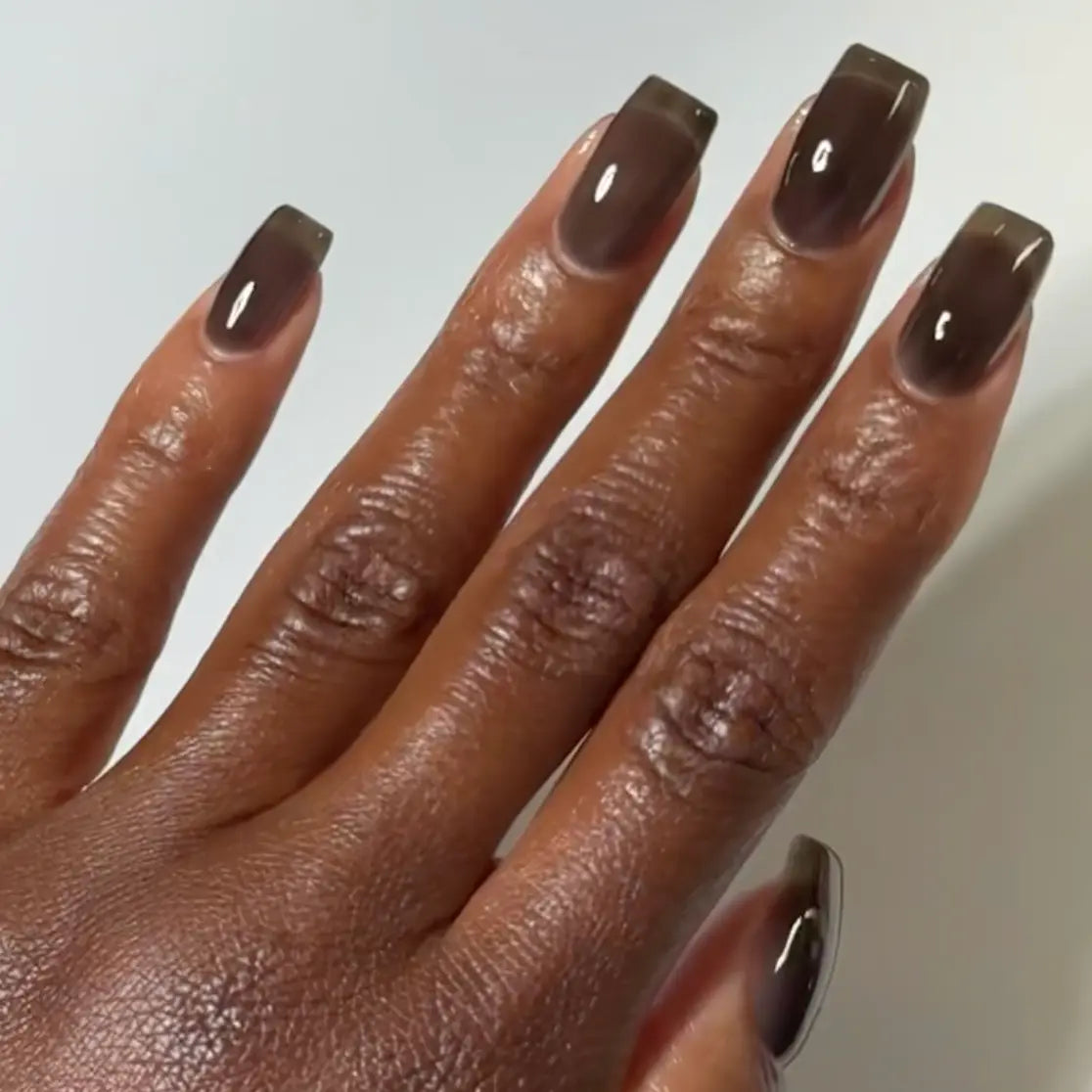 Sheer Brown Jelly Gradient Square Nails Sheer Brown Jelly Gradient Square Nails — Nails for Brown Skin