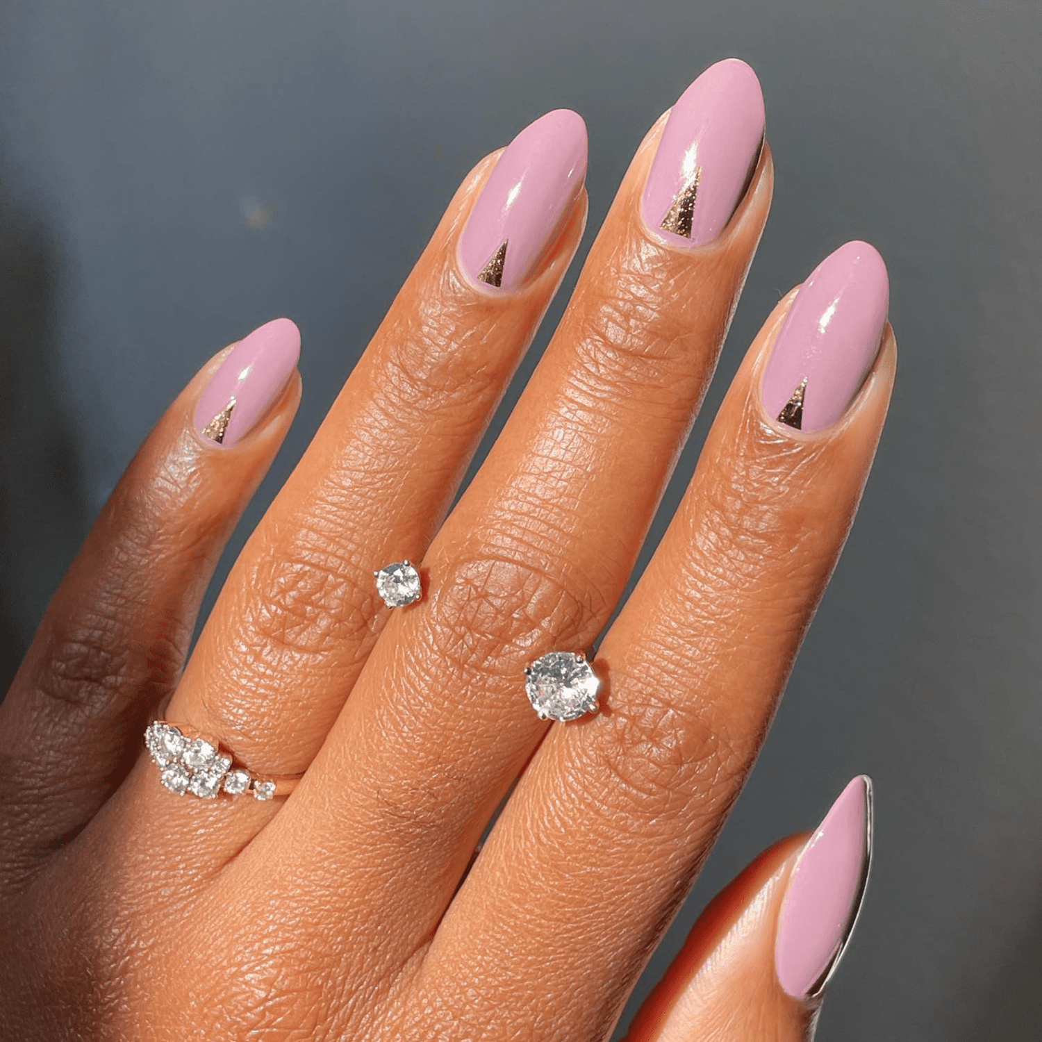 Gold Triangular Accents On Two Nails Visual Idea — Mauve Nails