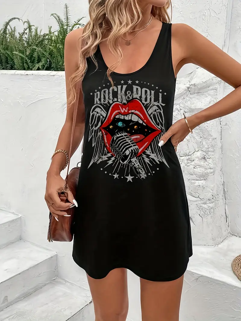 Graphic Print Sleeveless Dress Graphic Print Sleeveless Dress — Rock and Roll Outfits