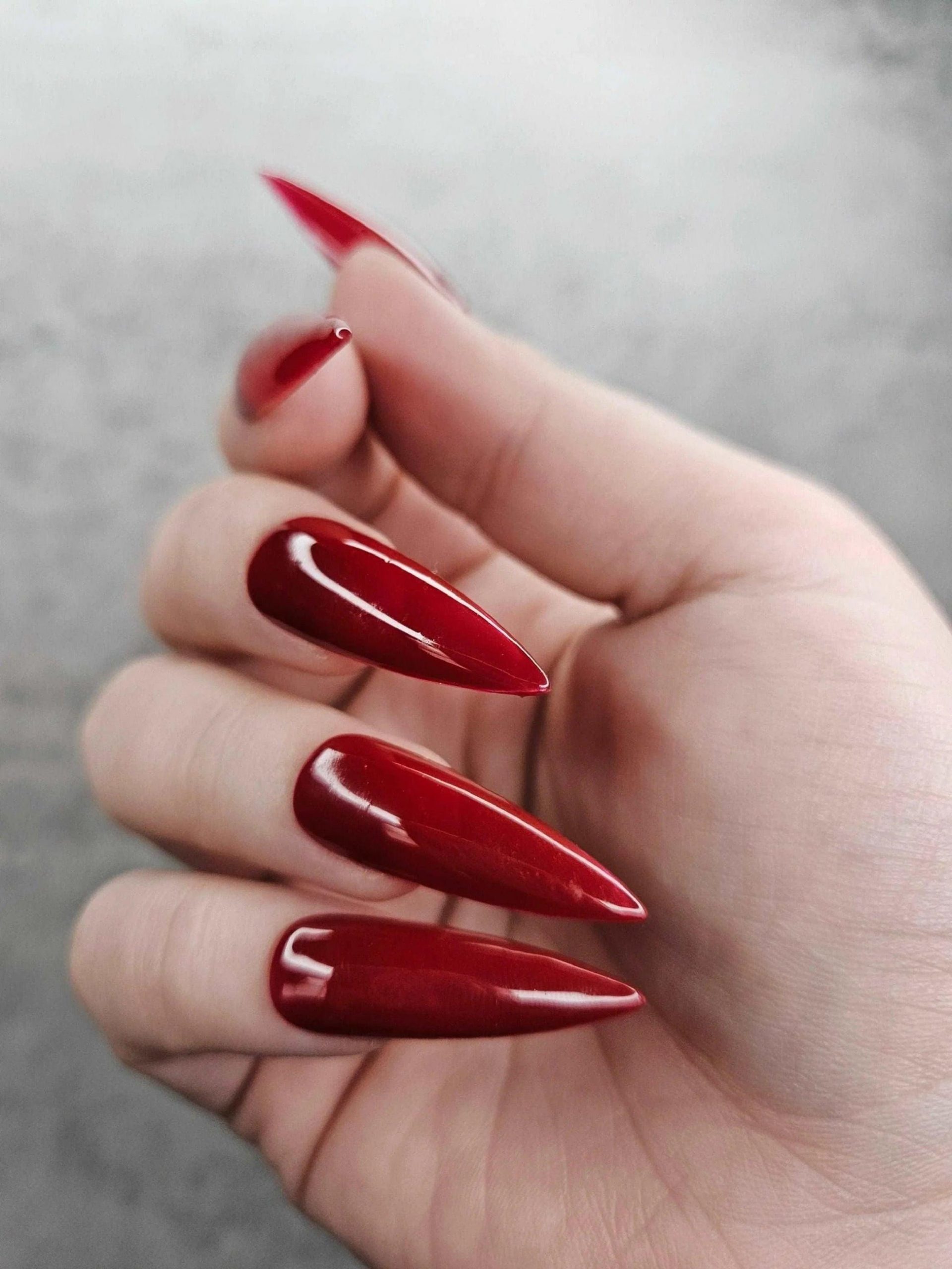 Timeless Deep Glossy Red Stilettos — Stiletto Nails