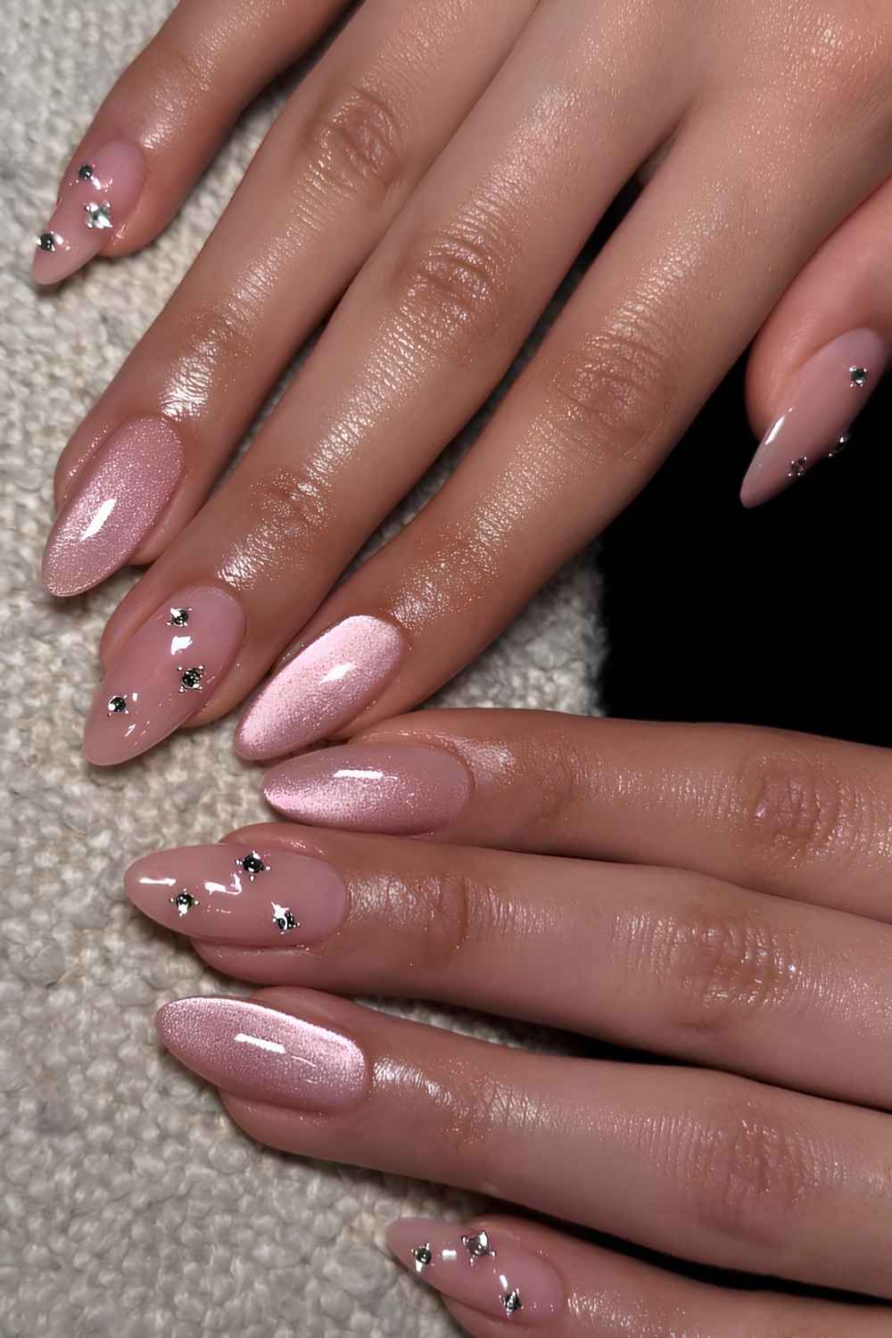 Pale Pink Cat Eye with Rhinestones Pale Pink Cat Eye with Rhinestones — Cat Eye Nails