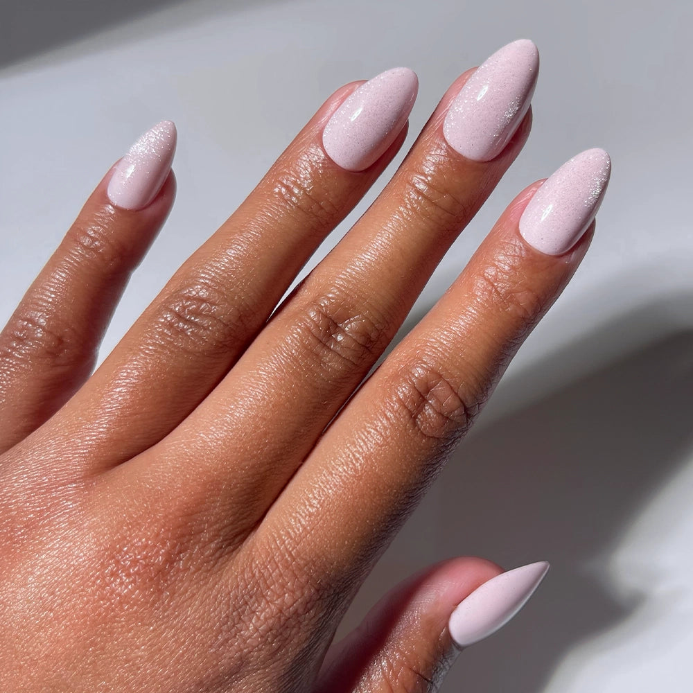 Subtle Shimmer Light Pink Medium Almonds — Medium Almond Nails