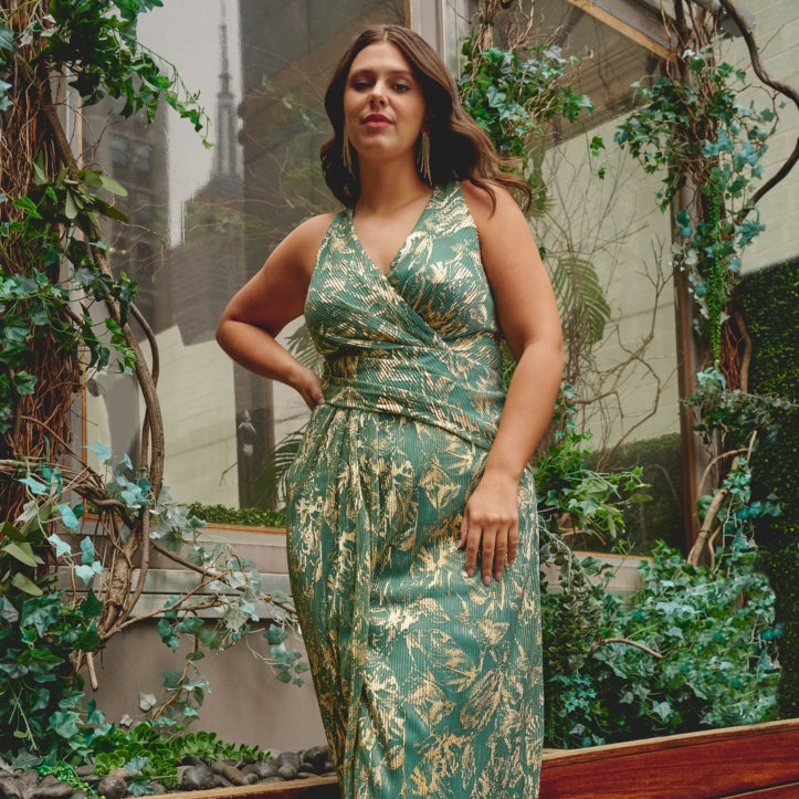 Elegant Metallic Jumpsuit for Special Occasions Elegant Metallic Jumpsuit for Special Occasions — Plus Size Outfits