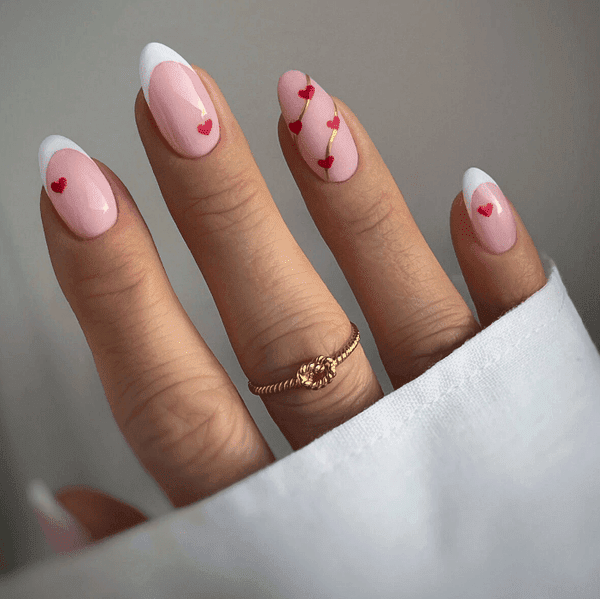 French Tips with Gold Vine and Heart Accents French Tips with Gold Vine and Heart Accents — Date Night Nails
