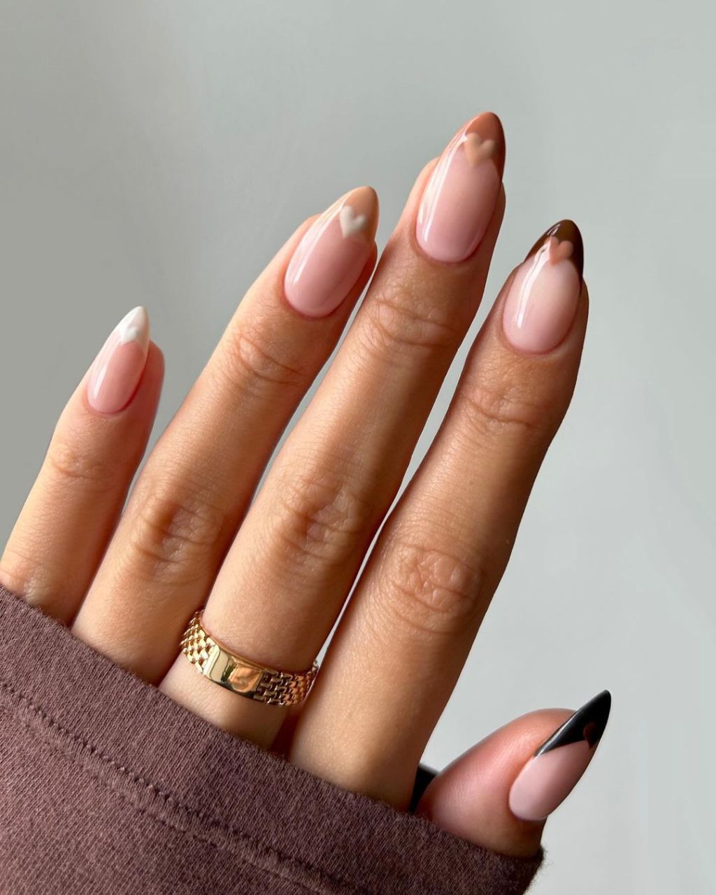 Medium Almond Brown French Hearts Medium Almond Brown French Hearts — Nurse Nails