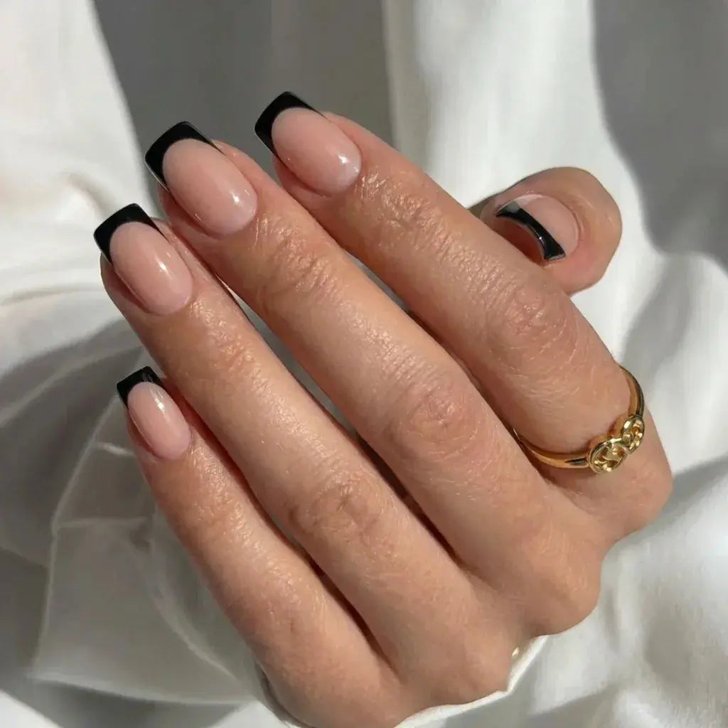 Medium Square Black French — Square Nails