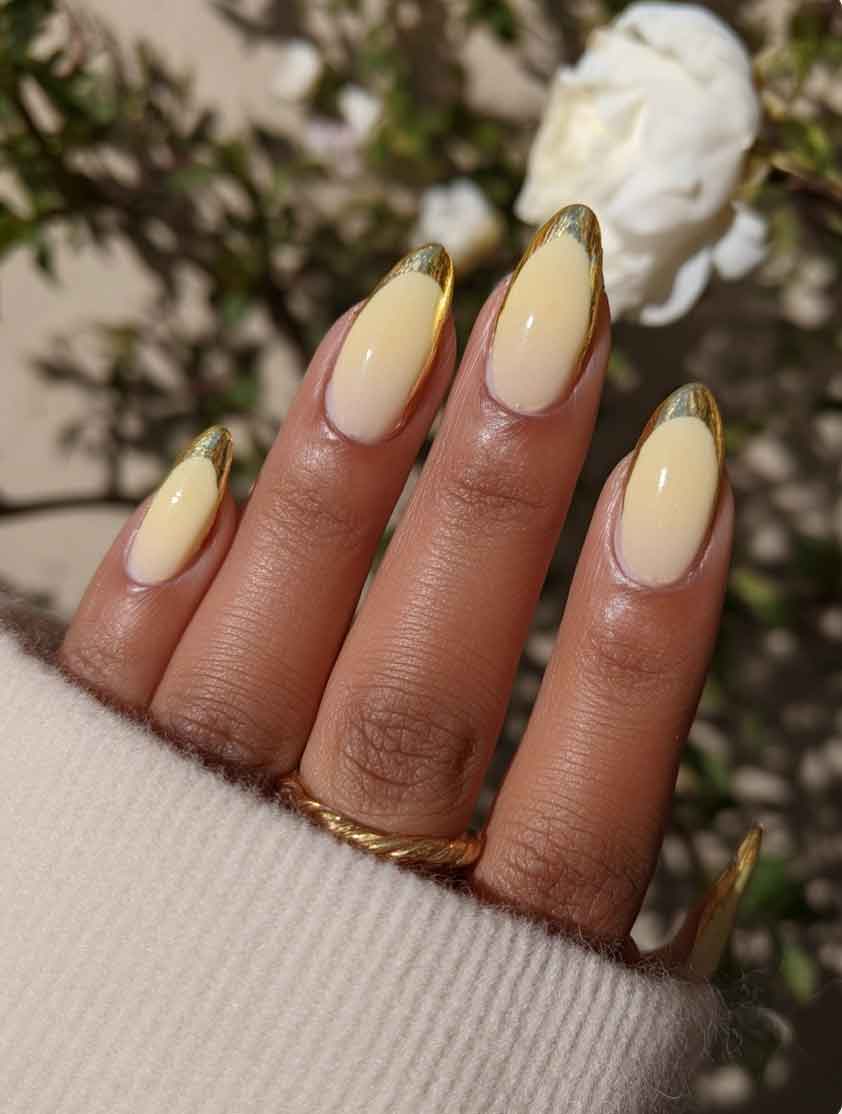 Pale Yellow Gradient with Gold Tip — Yellow Nails