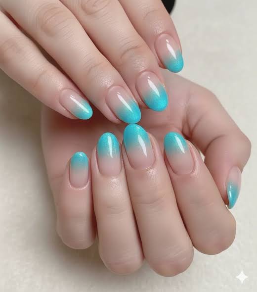 Shimmer Teal French Tip Gradient Nails — Teal Nails