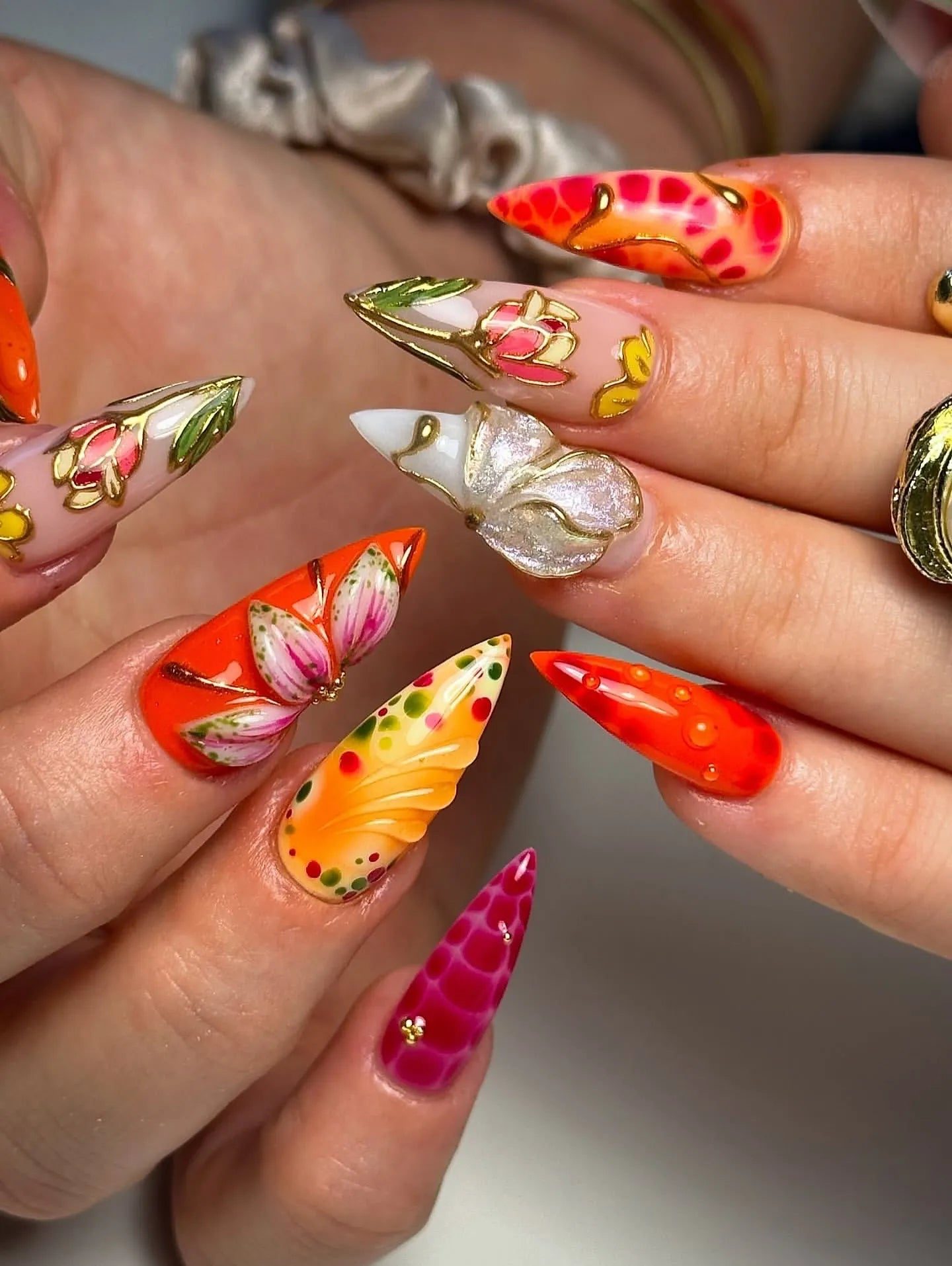 Vibrant Floral Abstract Stiletto Nails — Press On Nails