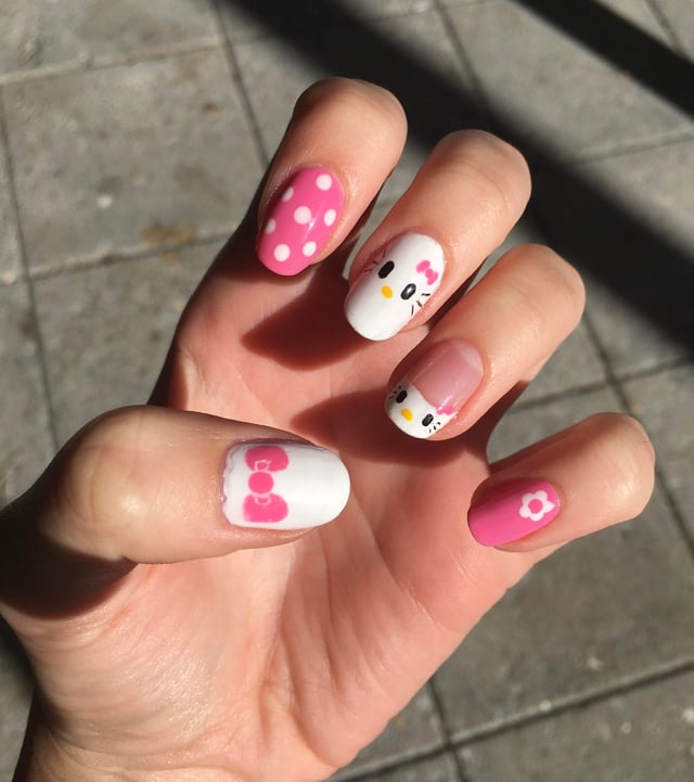 Hand-Painted Hello Kitty Oval Fun — Hello Kitty Nails