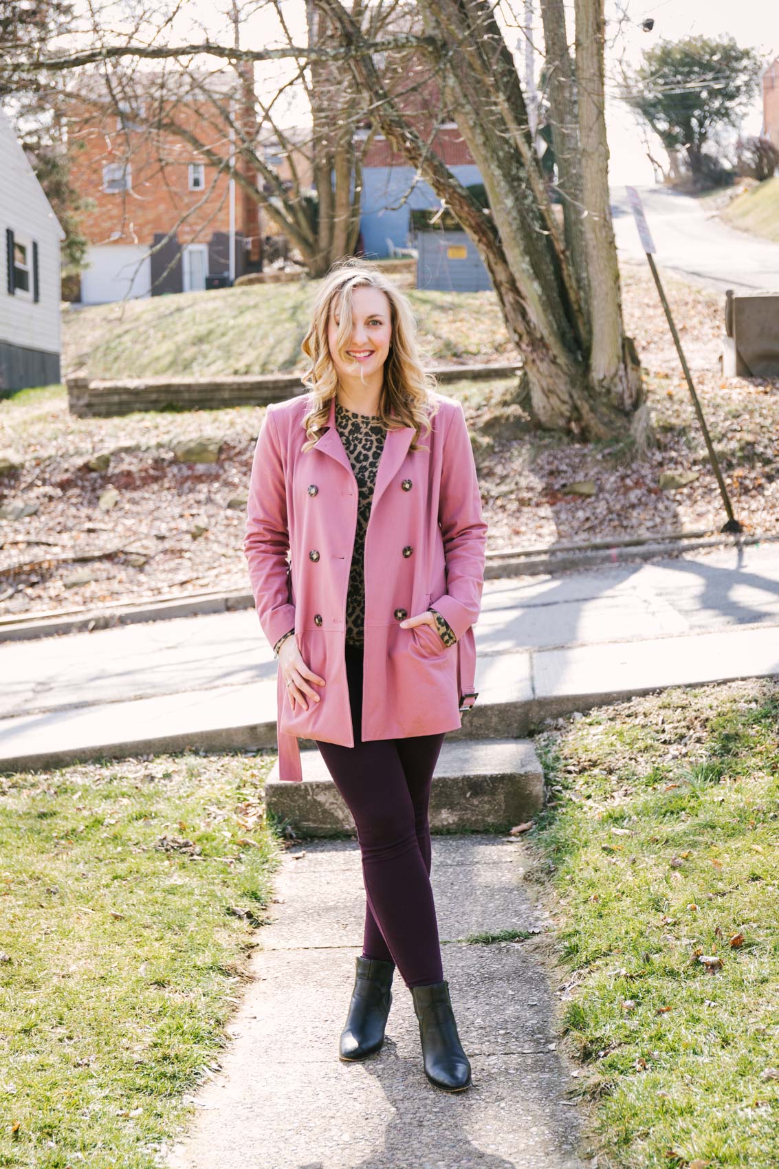 Statement Outerwear: Pink Trench Coat Over Leopard Print Statement Outerwear: Pink Trench Coat Over Leopard Print — Pink Outfits