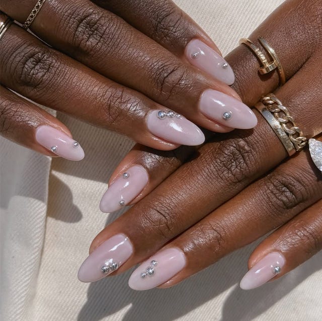 Milky Pink with Minimalist Silver Studs — Simple Nails