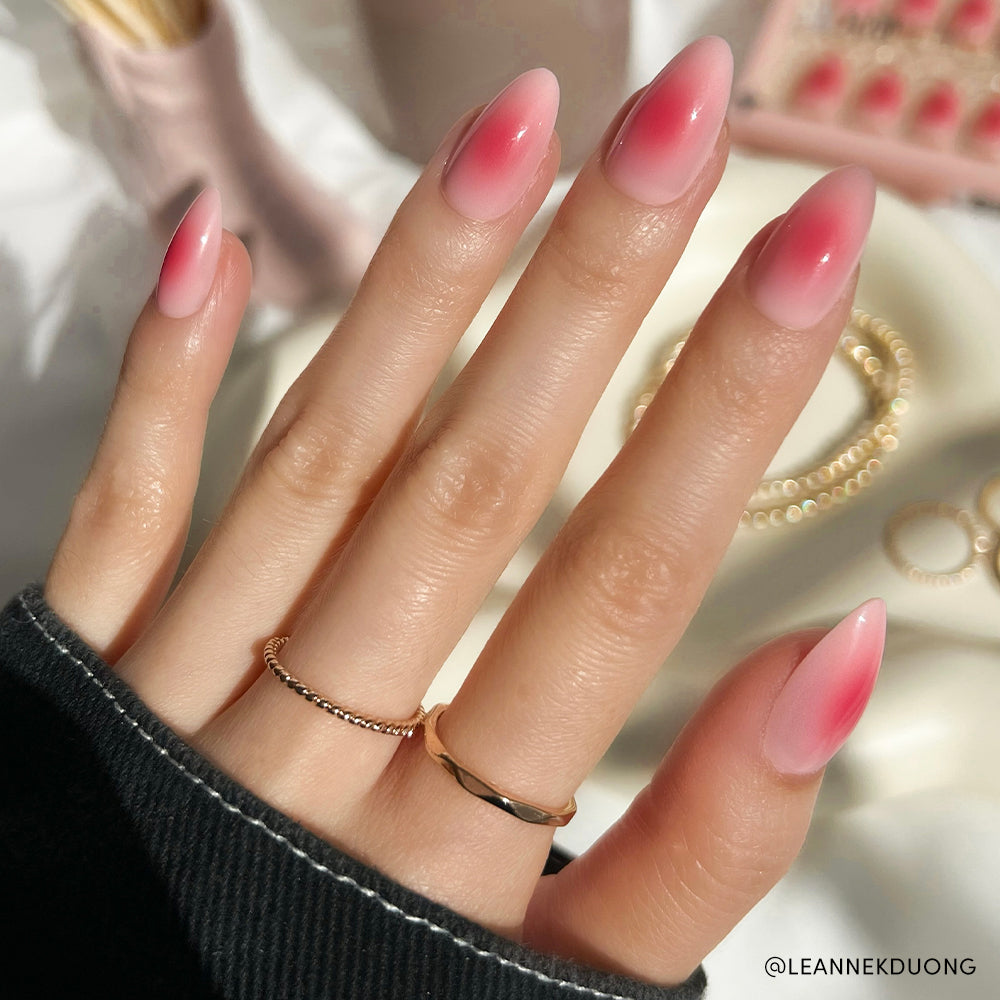 One Hand Sheer Pink to Bright Pink Gradient Stilettos — Aura Nails