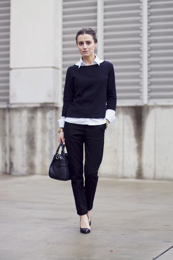 Classic Pairing: Layered Sweater Over Collared Shirt with Fitted Trousers Classic Pairing: Layered Sweater Over Collared Shirt with Fitted Trousers — Business Casual Outfits