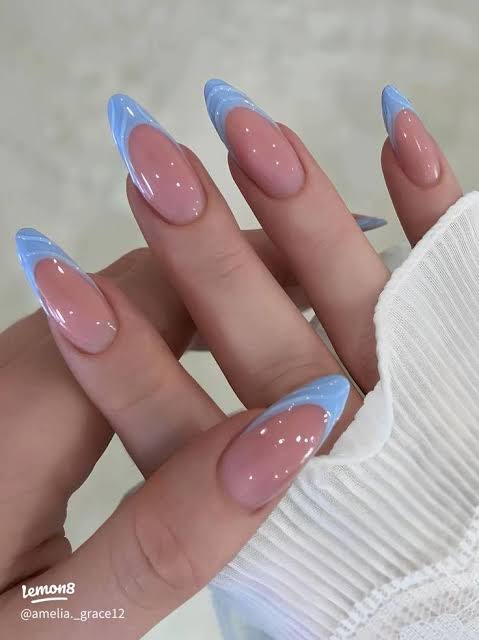 Long Stiletto Light Blue French Tips Long Stiletto Light Blue French Tips — Light Blue Nails