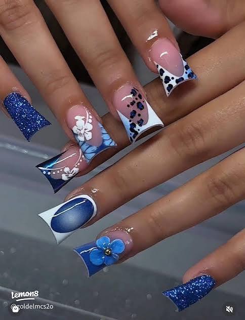 3D Blue Flower Duck Nails 3D Blue Flower Duck Nails