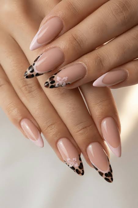 Sheer Nude Leopard French Stilettos — Simple Nails