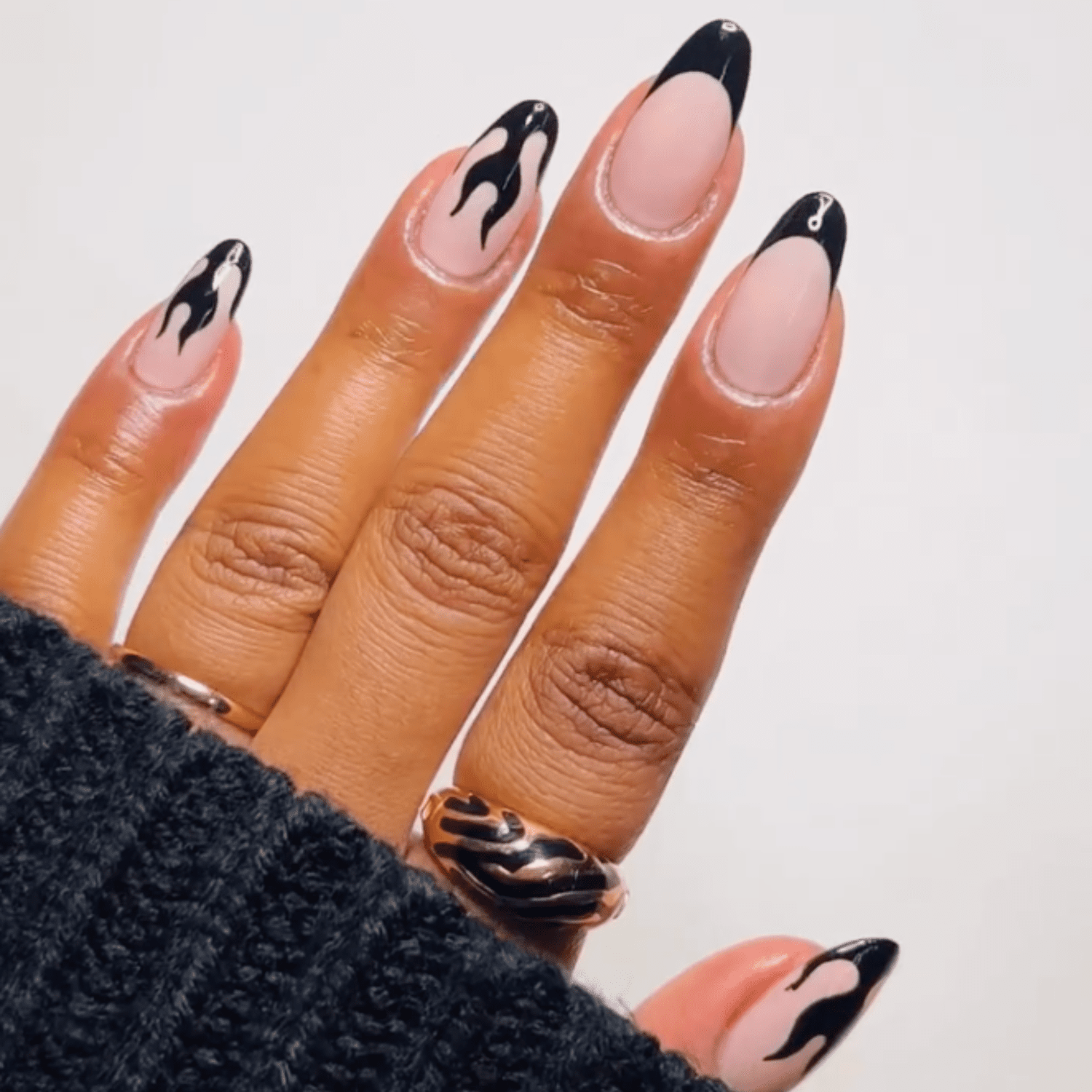 Black French Tips with Flame Motif Black French Tips with Flame Motif — Black French Tip Nails