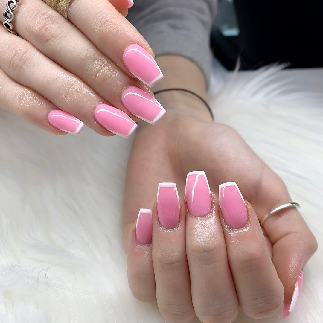 Classic French Manicure Medium Coffins Classic French Manicure Medium Coffins — Dip Powder Nails