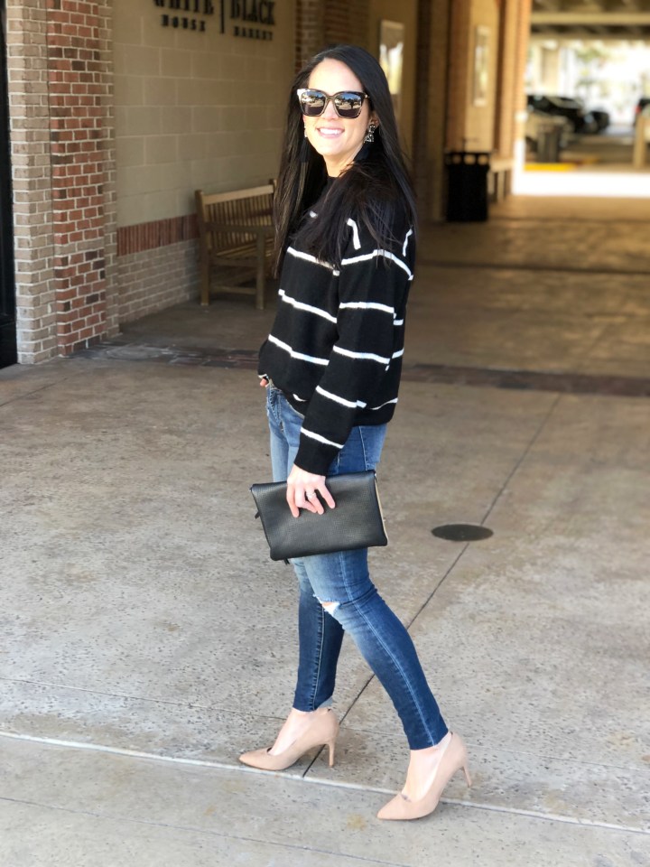 Classic Striped Sweater with Distressed Jeans — Decades Day Outfits