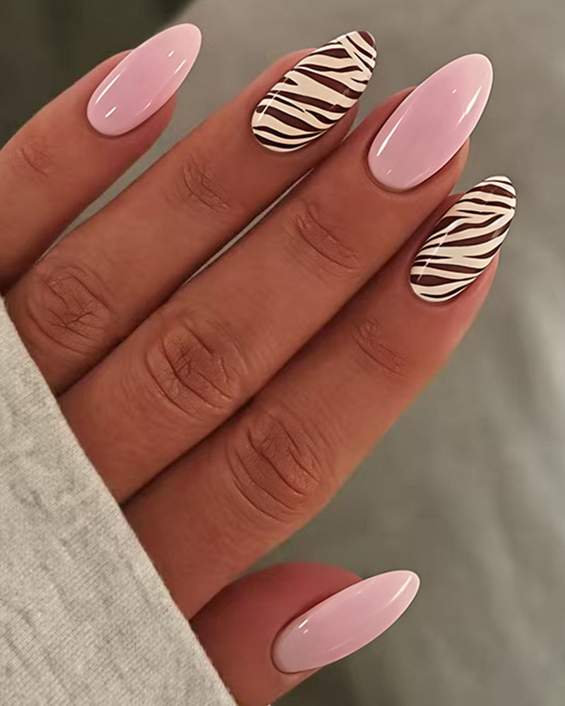 Playful Zebra Print Accent Nails — Medium Nails