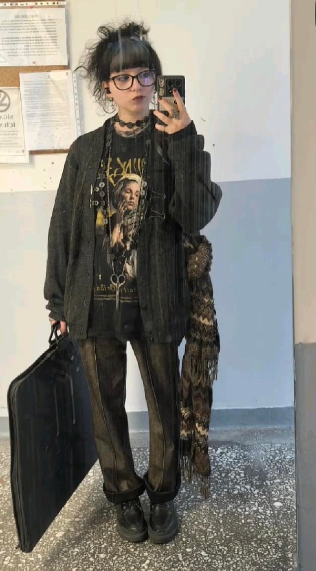 Layered Cardigan and Graphic Tee for Everyday Goth — Goth Outfits