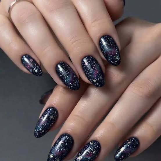 Dark Blue Galaxy Star Nails Dark Blue Galaxy Star Nails