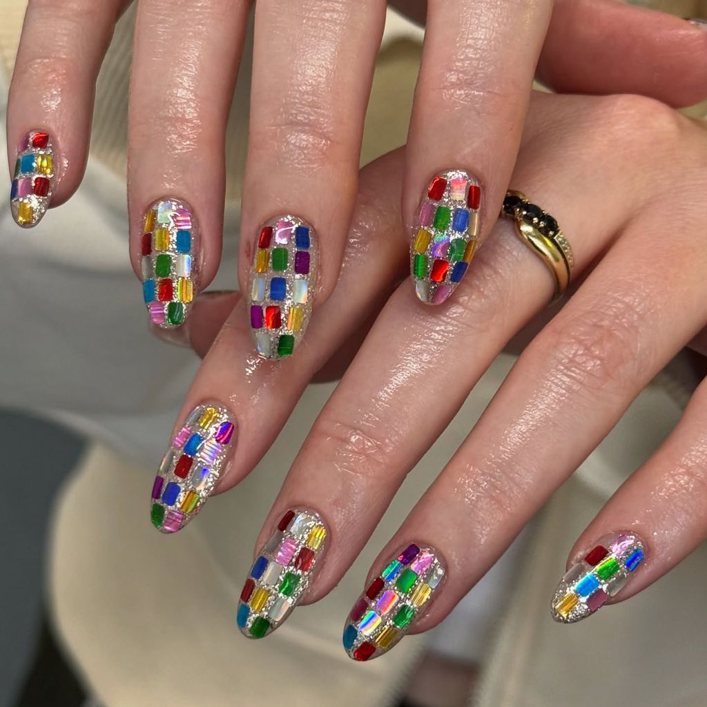 Glitter Mosaic Square Party Nails Glitter Mosaic Square Party Nails — Birthday Nails