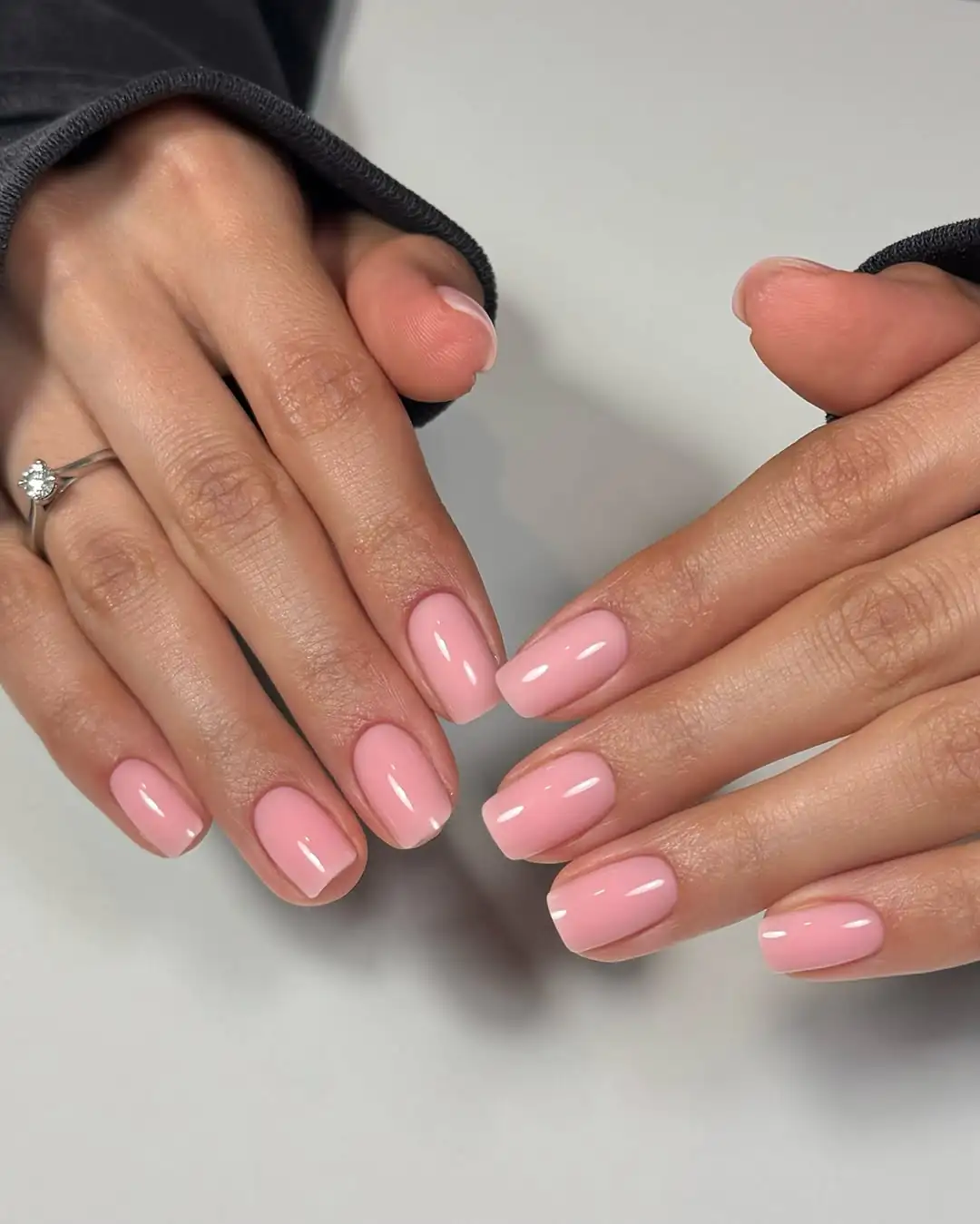 Medium Pink Short Square Classic French — Square Nails