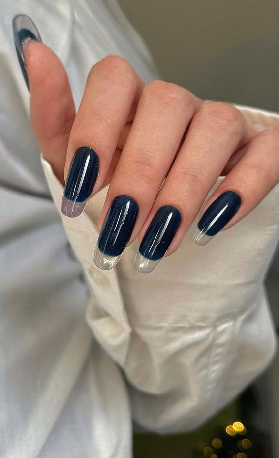 Sophisticated Navy Blue French Coffin Nails — Blue French Tip Nails